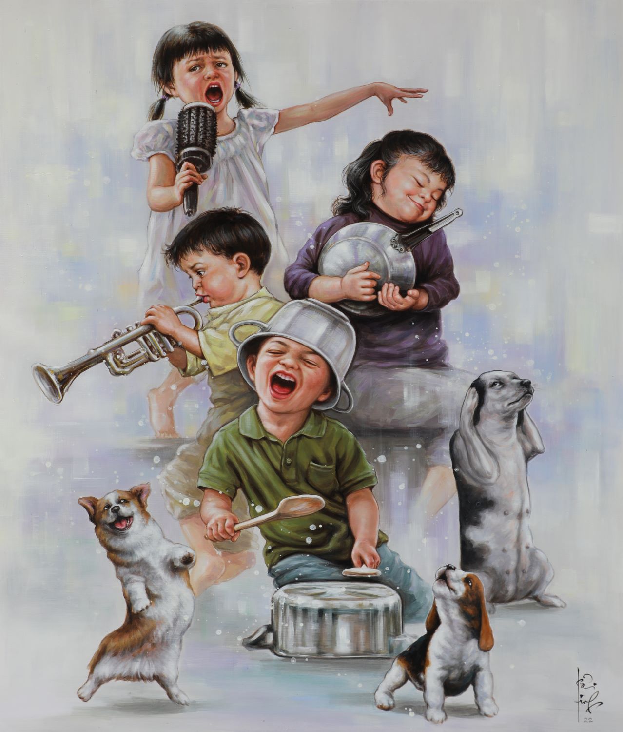 Little Angels - Vietnamese Acrylic Painting by Artist Nguyen Thu Thuy