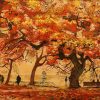 Barringtonia in Autumn - Vietnamese Lacquer Painting by Artist Luong Huyen