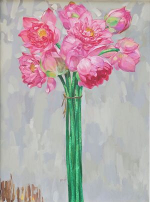 Lotus 03 - Vietnamese Oil Paintings Flower by Artist Dinh Dong