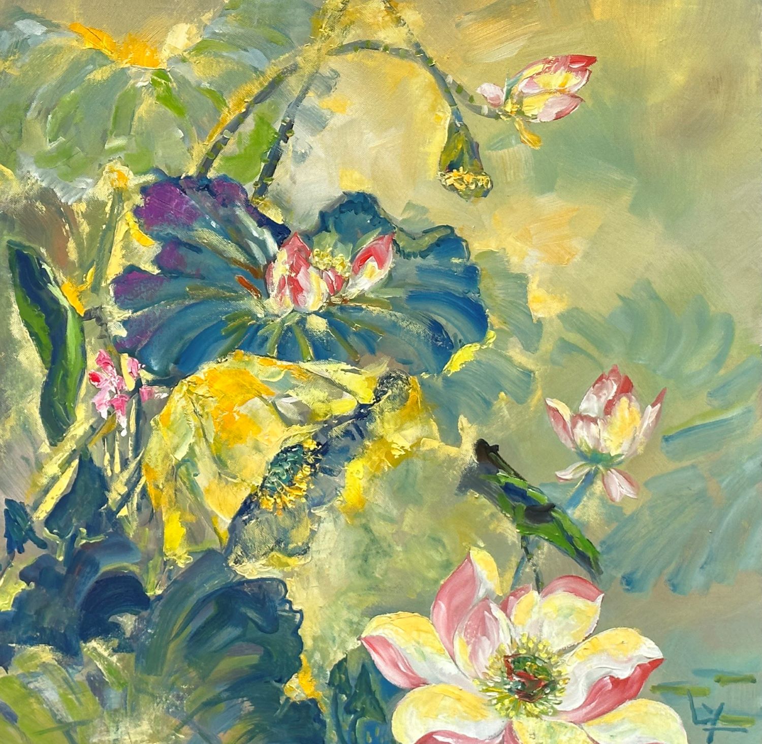 Lotus II - Vietnamese Oil Painting by Artist Le Ngoc Ly
