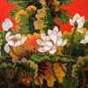 Lotus III - Vietnamese Lacquer Painting by Artist Tran Thieu Nam