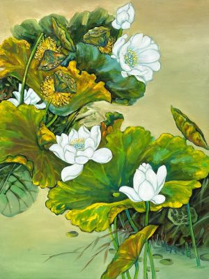 Lotus III - Vietnamese Oil Painting by Artist Le Ngoc Ly