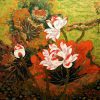 Lotus IV - Vietnamese Lacquer Painting by Artist Tran Thieu Nam