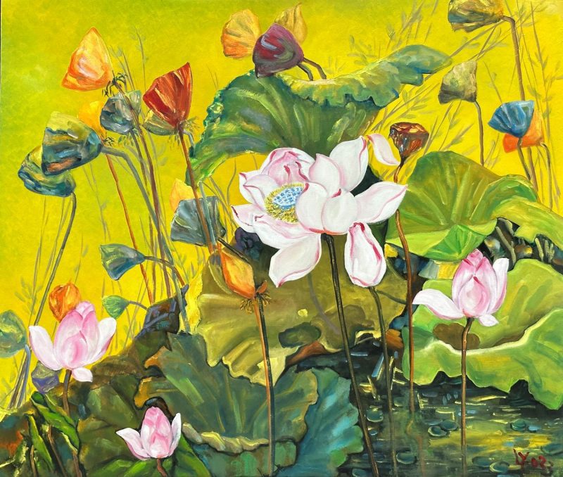 Lotus IV - Vietnamese Oil Painting by Artist Le Ngoc Ly