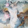 Lotus Lady II - Vietnamese Watercolor Painting on Silk by Artist Phan Niem