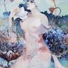 Lotus Lady IV - Vietnamese Watercolor Painting on Silk by Artist Phan Niem