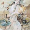 Lotus Lady VI - Vietnamese Watercolor Painting on Silk by Artist Phan Niem