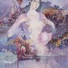 Lotus Lady VIII - Vietnamese Water Color Painting on Silk by Artist Phan Niem