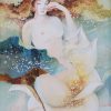 Lotus Lady XI - Vietnamese Watercolor Painting on Silk by Artist Phan Niem