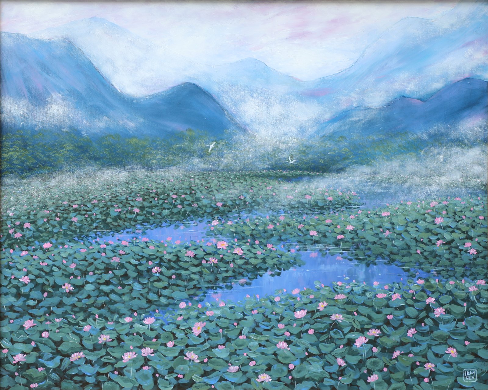 Lotus Pond - Acrylic Painting by Artist Nguyen Lam