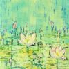 Lotus Pond in the Rain - Vietnamese Oil Painting by Artist Nguyen Phan Bach