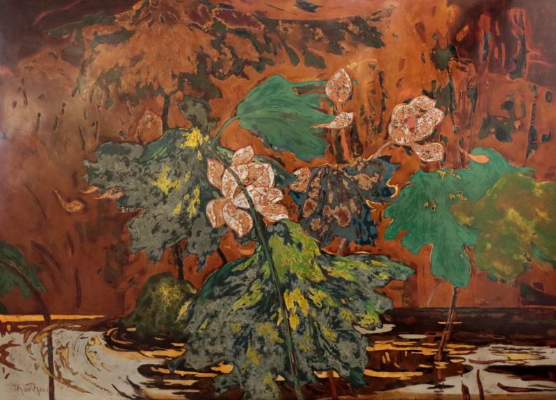Lotus Season - Vietnamese Lacquer Painting by Artist Tran Tien Thanh