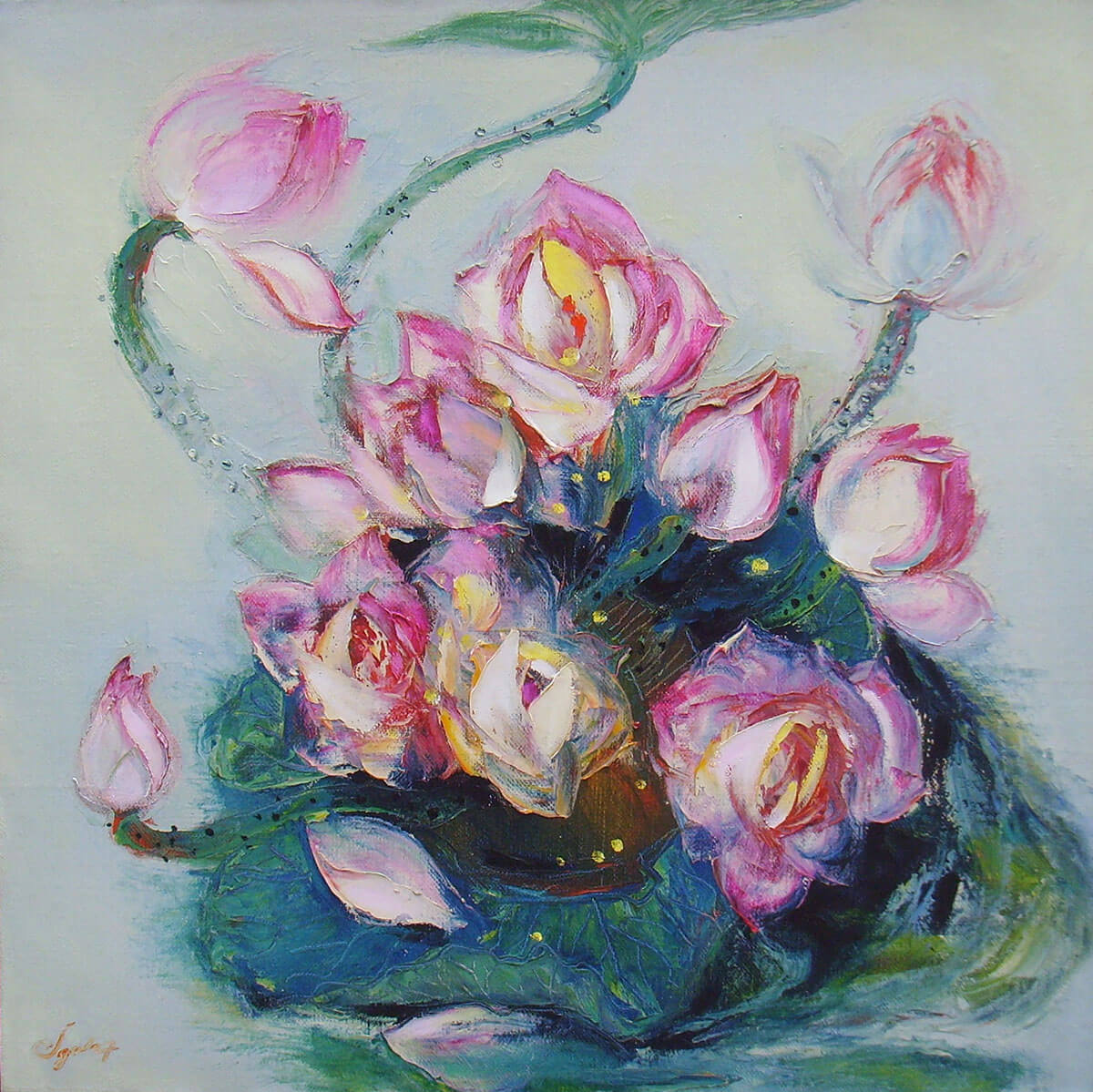 Lotus VII - Vietnamese Oil Paintings of Flower by Dang Dinh Ngo