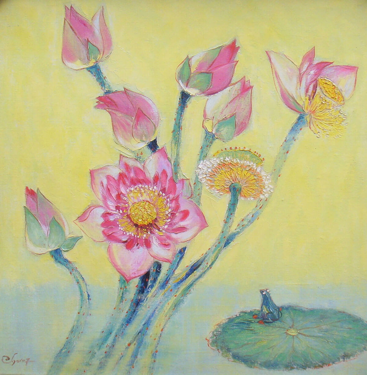 Lotus VIII - Vietnamese Oil Paintings of Flower by Dang Dinh Ngo