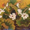 Lotus XIV - Vietnamese Lacquer Paintings Flower by Artist Tran Thieu Nam