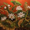 Lotus XVI - Vietnamese Lacquer Paintings Flower by Artist Tran Thieu Nam