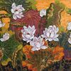 Lotus at Dawn III - Vietnamese Lacquer Painting by Artist Tran Thieu Nam