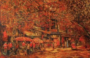 Ma May Street - Vietnamese Lacquer Painting by Artist Giap Van Tuan