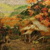 Mai Chau Golden Harvest - Vietnamese Lacquer Painting by Artist Le Khanh Hieu
