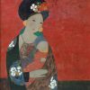 Mother’s Little Sun I - Vietnamese Lacquer Painting by Artist Dang Hien