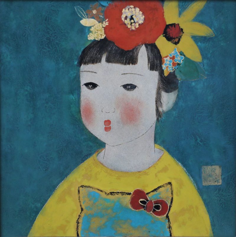 Miu - The Little Girl - Vietnamese Lacquer Paintings by Artist Dang Hien