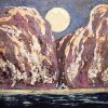Moon Admiration - Vietnamese Lacquer Painting by Artist Truong Trong Quyen