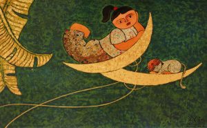 Moon River - Vietnamese Lacquer Painting by Artist Ai Van