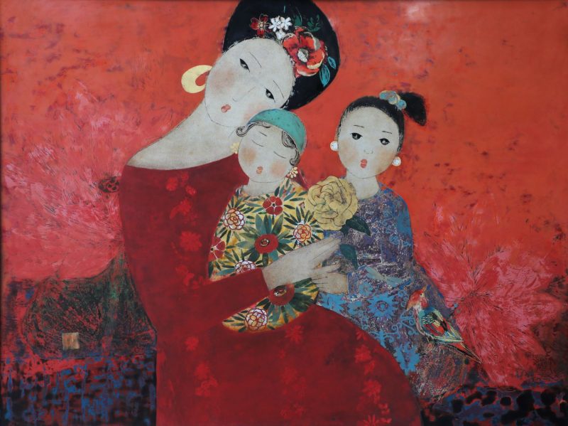 Mother's Embrace - Vietnamese Lacquer Paintings by Artist Dang Hien
