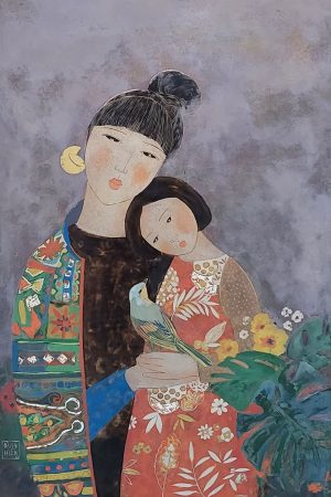 Mother's Spring - Vietnamese Lacquer Painting by Artist Dang Hien