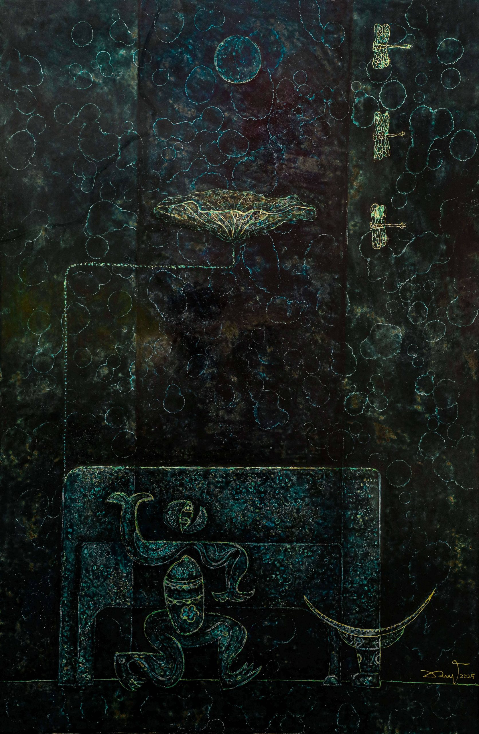 Bồng Dance Vietnamese Lacquer Painting by Artist Luong Duy