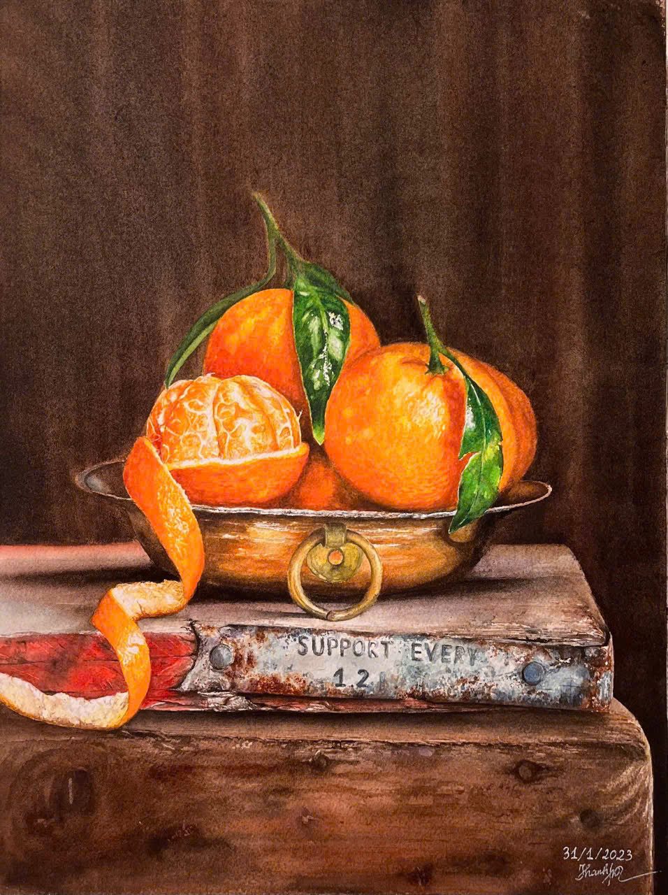Sweet Orange Season Vietnamese Watercolor Painting by Artist Thanh Ha
