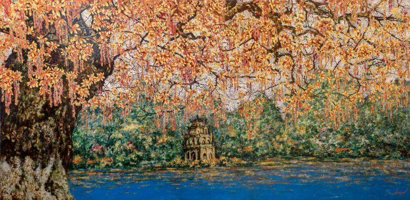Mùa Lộc Vừng - Lacquer Painting by Artist Nguyen Van Nghia