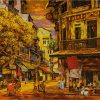 Autumn in the Old Quarter - Vietnamese Lacquer Painting by Artist Giap Van Tuan