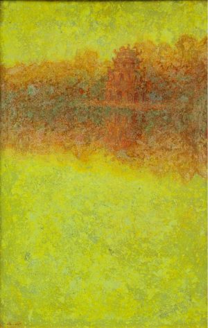 Autumn on the Lake Surface II - Lacquer Painting by Artist Hoang Hoan