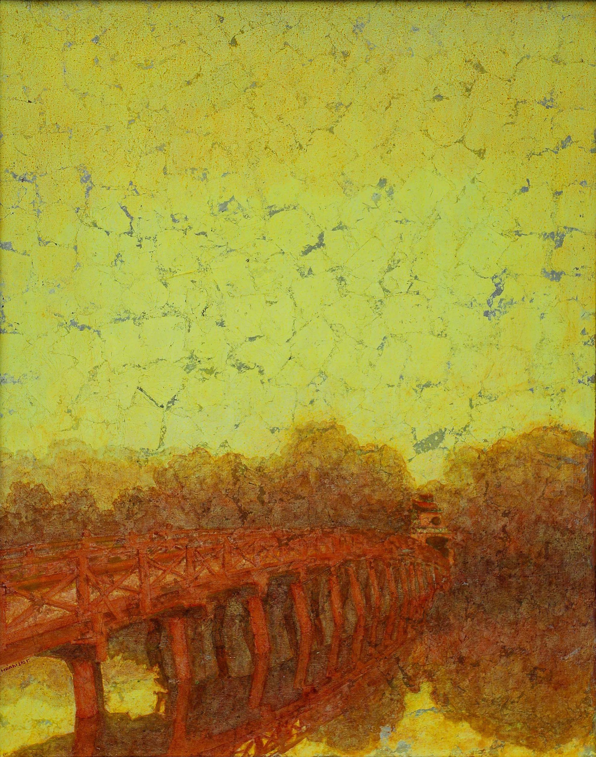 Autumn on the Lake Surface III - Lacquer Painting by Artist Hoang Hoan