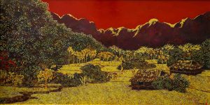 Golden Season on the Hillside - Vietnamese Lacquer Painting by Artist Nguyen Tuan Anh