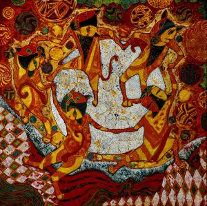 Joyful Dance - Vietnamese Lacquer Painting by Artist Ngo Ba Cong