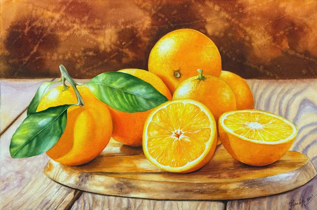 Orange Season - Watercolor Painting By Artist Thanh Ha