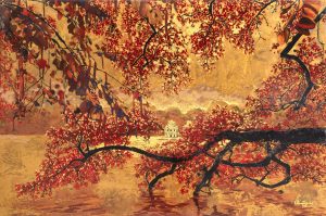Sunlight on Hoan Kiem Lake - Lacquer Painting by Artist Luong Huyen