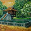 Late Sunlight in the Zen Sanctuary - Vietnamese Lacquer Painting by Artist Dau Quang Anh