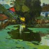 Neighborhood's Pond Bridge - vietnamese oil paintings