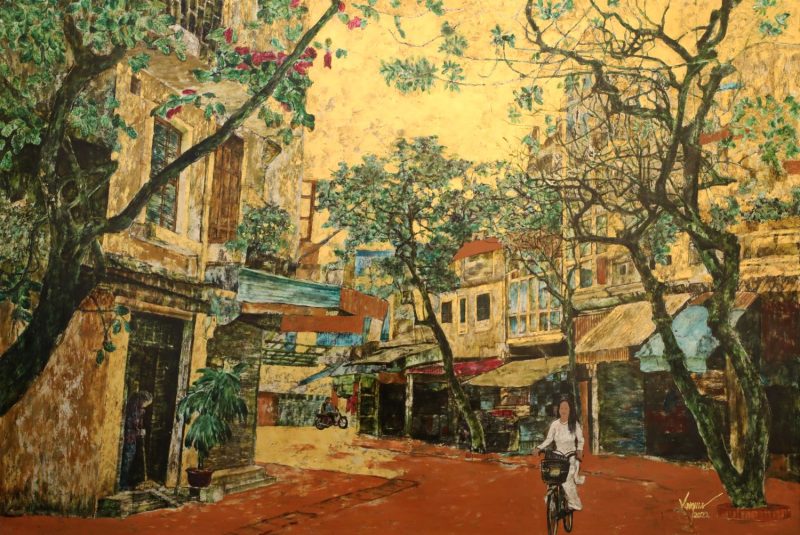 New Hanoi - Vietnamese Lacquer Painting by Artist Nguyen Van Nghia