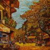 Old Quarter Crossroads - Vietnamese Lacquer Painting by Artist Giap Van Tuan