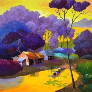 Riverside House I - Vietnamese Acrylic Painting by Artist Nguyen Quy Tam