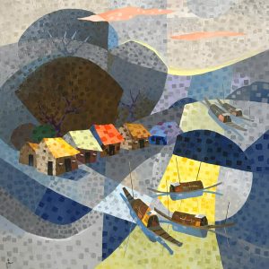 Riverside House II - Vietnamese Acrylic Painting by Artist Nguyen Quy Tam