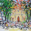 Market in Spring - Vietnamese Oi Painting by Artist Pham Hoang Minh