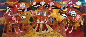 The Buffalo Boys - Vietnamese Lacquer Painting by Artist Ngo Ba Cong
