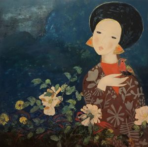 Night - Vietnamese Lacquer Painting by Artist Dang Hien