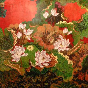 Noble IV - Vietnamese Lacquer Painting by Artist Tran Thieu Nam