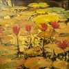 Noble Lotus II - Vietnamese Lacquer Painting by Artist Nguyen Xuan Viet